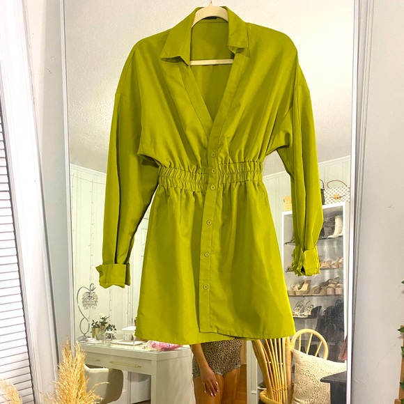 PLT - 🤍 Olive oversized ruched waist shirt dress - Picture 6 of 6